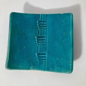 SRG Pottery Spoon Rest Trinket Dish Green 3.5 x 4"‎ Hatch Design
